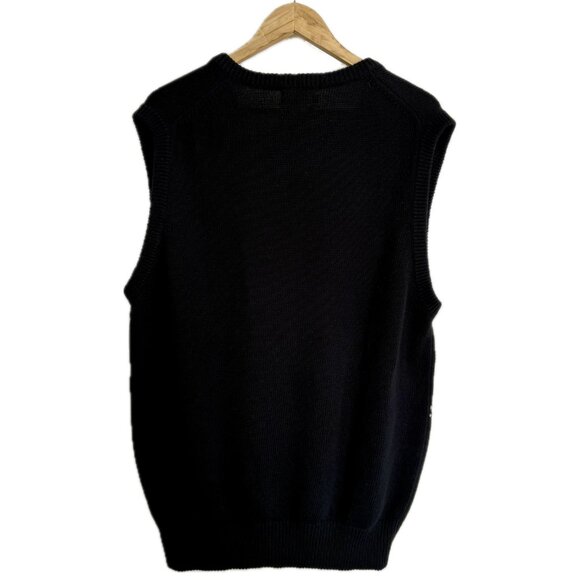 Vintage Sweater Vest Men Large Black Pink Cotton 90s Diamond Geo Grandpa Golf - Picture 2 of 14